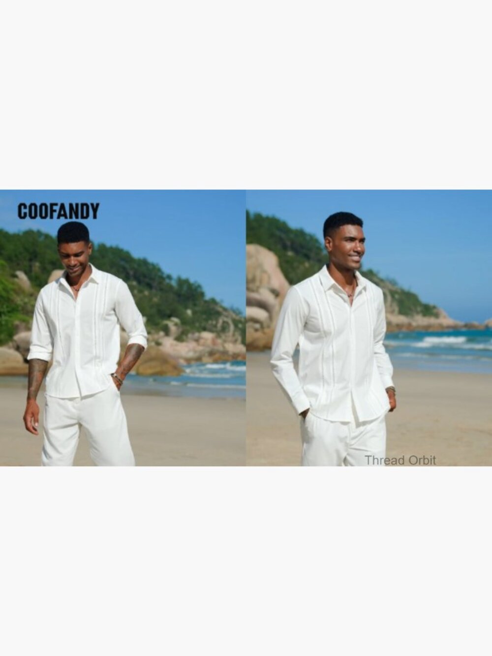 Men's Cuban Guayabera Shirt Long Sleeve Button Down Summer Beach Casual - Picture 7 of 7